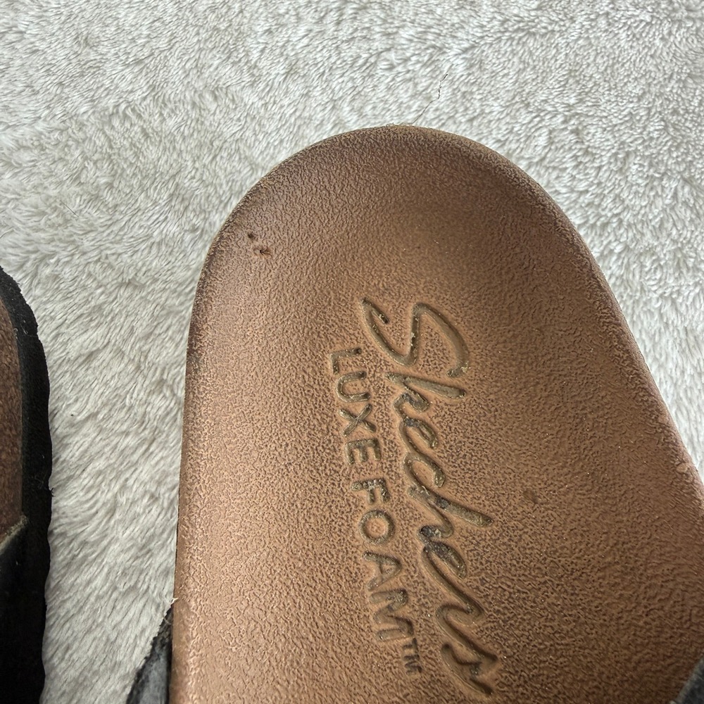 Skechers Luxe Foam Double Strap Slide Sandals Womens Size 6 Black Buckle Casual - Picture 9 of 15
